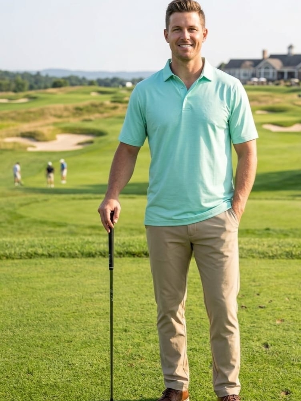 Pebble Beach Dry-Luxe Performance Men's M Green Striped Golf Polo Shirt